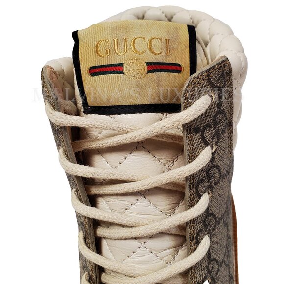 GUCCI BOOTS GG LOGO PLATFORM BLOCK HEEL ANKLE BOOTIES QUILTED - Picture 10 of 16